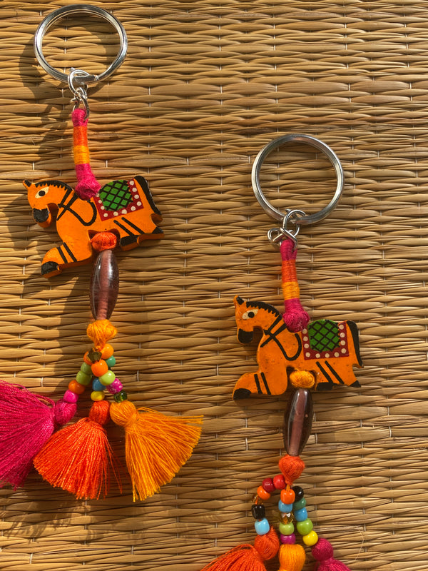 Orange Horse Boho Tassel Keychain